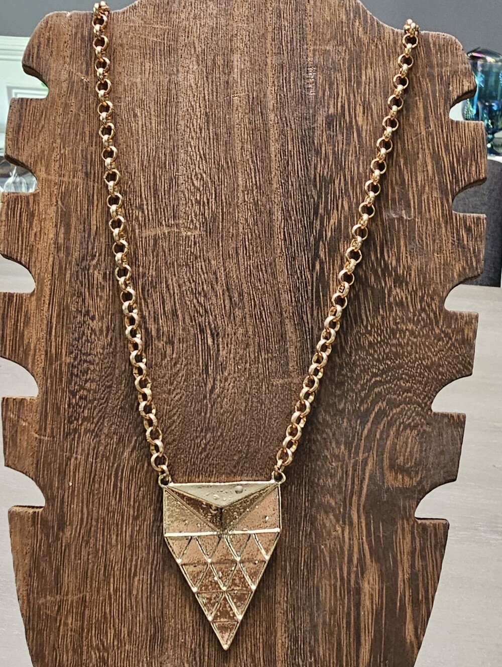 Chico's Bold Geometric Abstract Owl Pendant Necklace - Brutalist Gold Tone